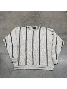 vintage croft and barrow white and grey striped knit sweater size xl